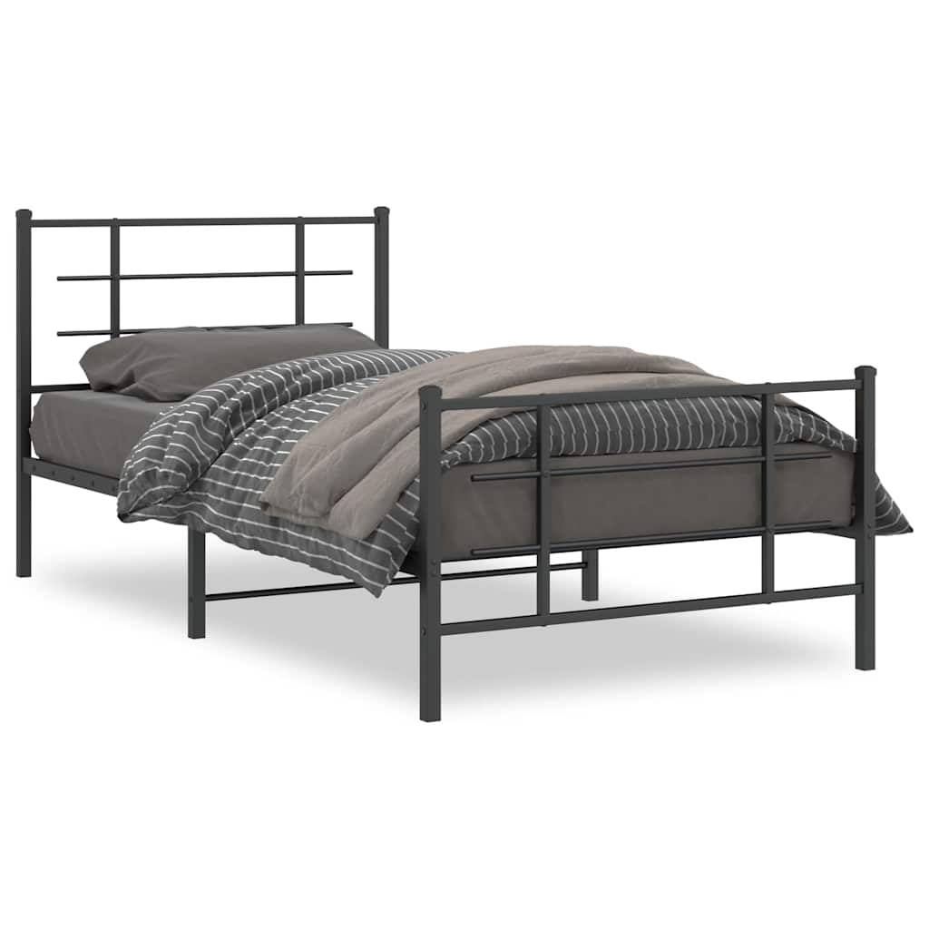 Bed Frame | Black | Powder-Coated Steel | 107x203 cm | Metal Bed Frame