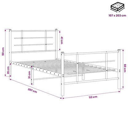 Bed Frame | Black | Powder-Coated Steel | 107x203 cm | Metal Bed Frame