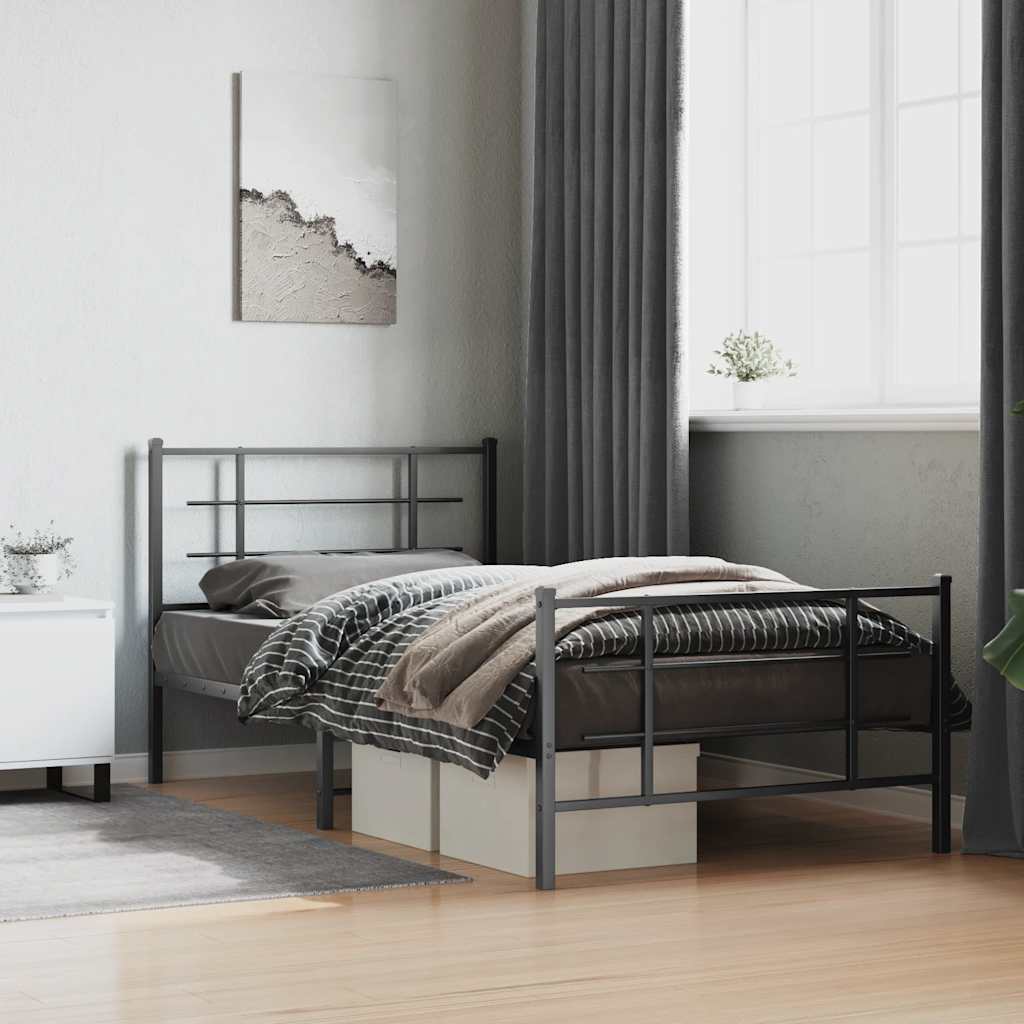 Bed Frame | Black | Powder-Coated Steel | 107x203 cm | Metal Bed Frame