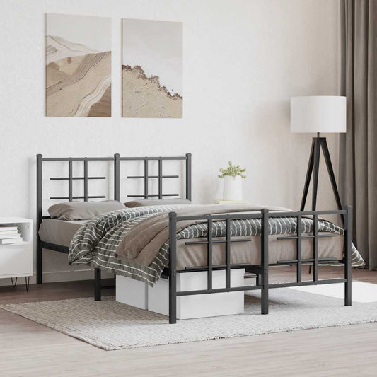 Metal Bed Frame without Mattress with Footboard Black 120x190cm