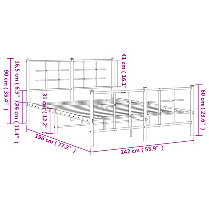 Metal Bed Frame without Mattress with Footboard Black 135x190cm