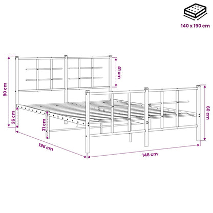 Bed Frame | Black | Powder-Coated Steel | 140x190 cm | Modern | Bed Frame
