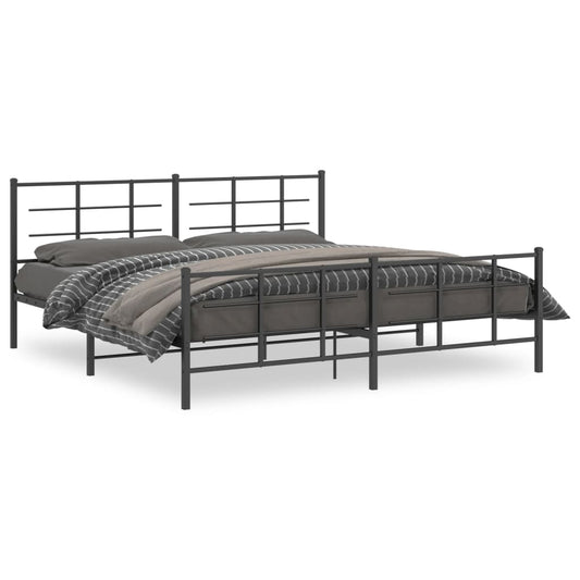 Metal Bed Frame without Mattress with Footboard Black 76"x79.9