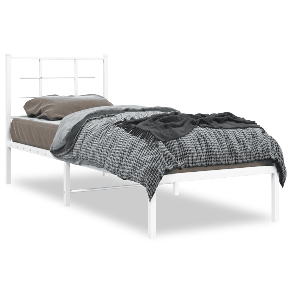Metal Bed Frame without Mattress with Headboard White 75x190cm