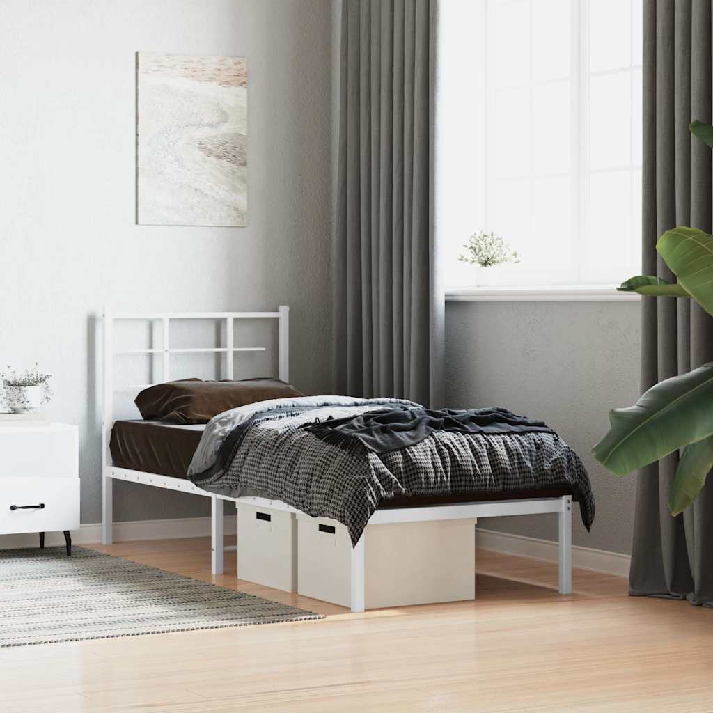 Metal Bed Frame without Mattress with Headboard White 80x200cm