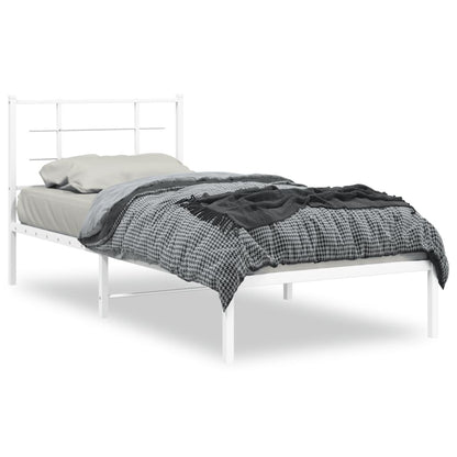 Metal Bed Frame without Mattress with Headboard White 90x190cm