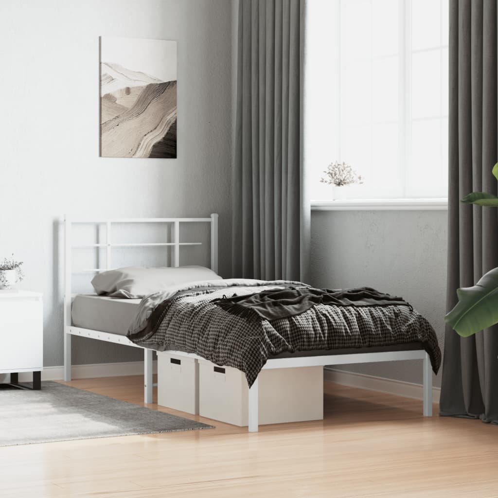 Metal Bed Frame without Mattress with Headboard White 90x190cm