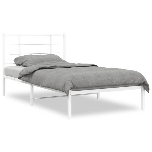 Metal Bed Frame without Mattress with Headboard White 100x190cm