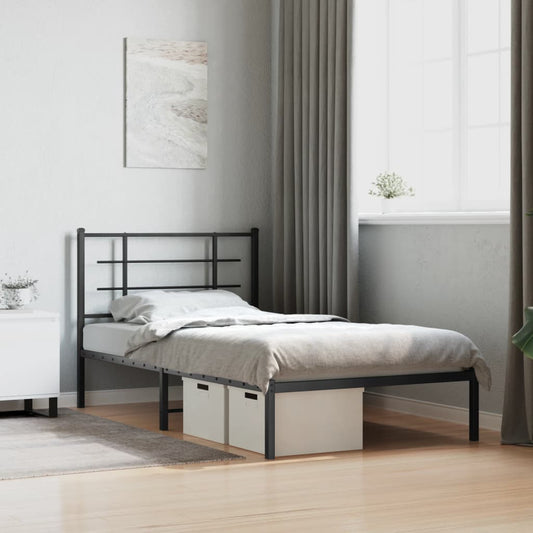 Metal Bed Frame without Mattress with Headboard White 100x190cm