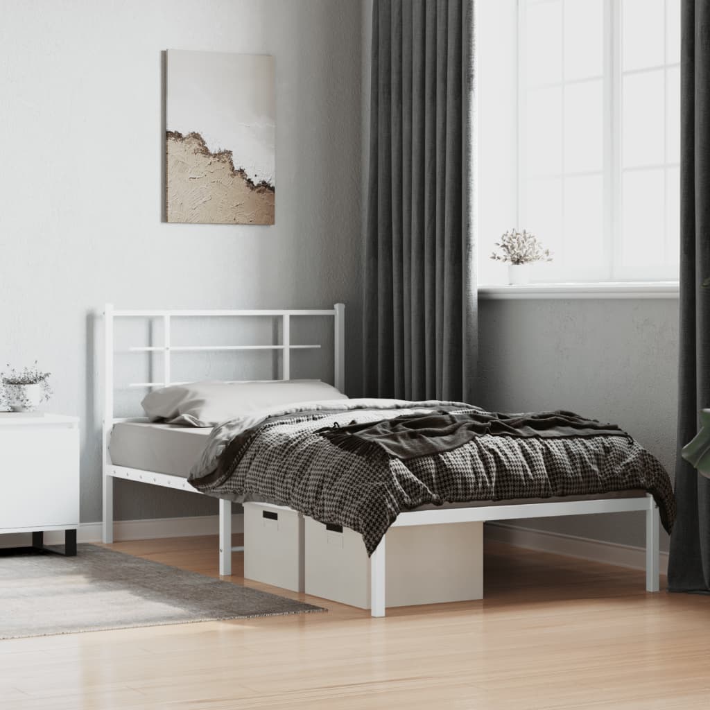 vidaXL Bed Frame White Powder-coated steel Single Bed Frame