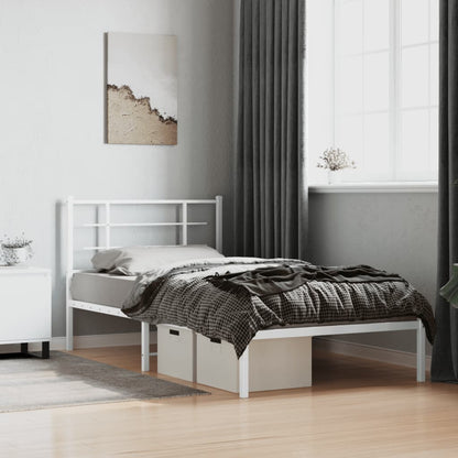 vidaXL Bed Frame White Powder-coated steel Single Bed Frame
