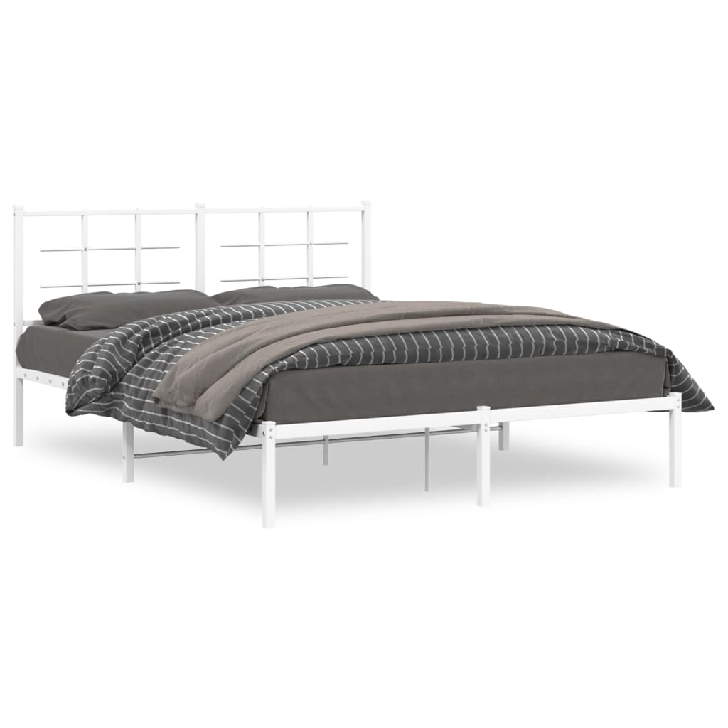 Metal Bed Frame without Mattress with Headboard White 160x200cm