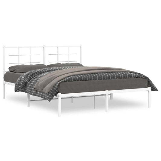 Metal Bed Frame without Mattress with Headboard White 160x200cm