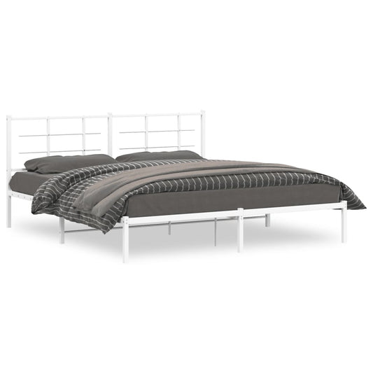 Metal Bed Frame without Mattress with Headboard White 180x200cm