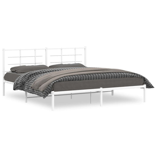 Metal Bed Frame without Mattress with Headboard White 183x213cm