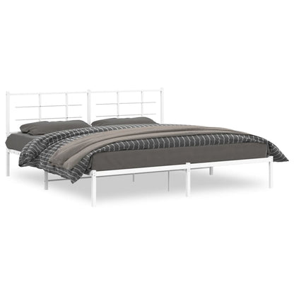 Metal Bed Frame without Mattress with Headboard White 193x203cm