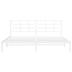 Metal Bed Frame with Headboard White 193x203 cm