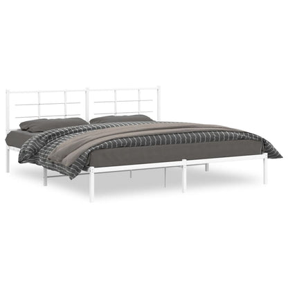 Metal Bed Frame without Mattress with Headboard White 200x200cm