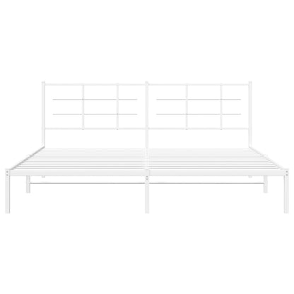 Metal Bed Frame without Mattress with Headboard White 200x200cm