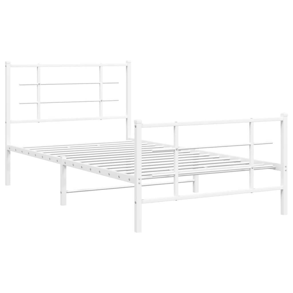 vidaXL Bed Frame White Steel Single Bed Frame Rectangular Modern