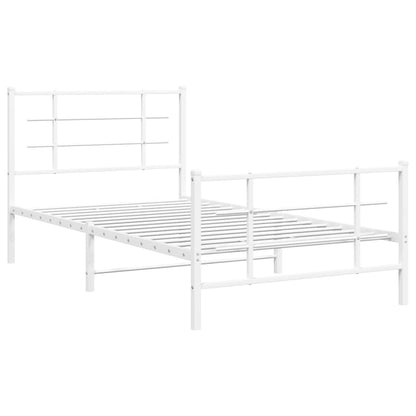 vidaXL Bed Frame White Steel Single Bed Frame Rectangular Modern