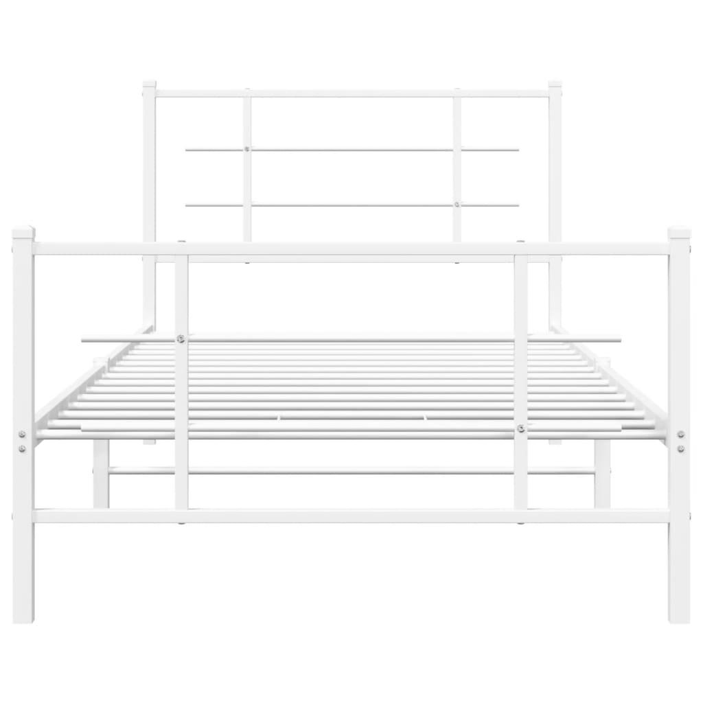 vidaXL Bed Frame White Steel Single Bed Frame Rectangular Modern