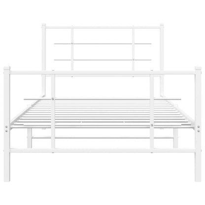 vidaXL Bed Frame White Steel Single Bed Frame Rectangular Modern