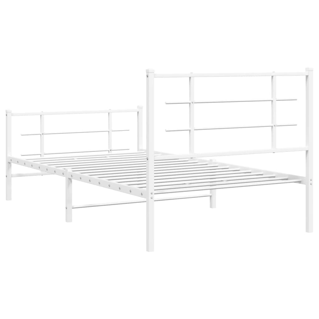 vidaXL Bed Frame White Steel Single Bed Frame Rectangular Modern