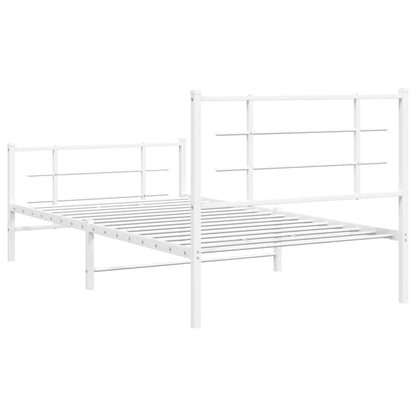 vidaXL Bed Frame White Steel Single Bed Frame Rectangular Modern
