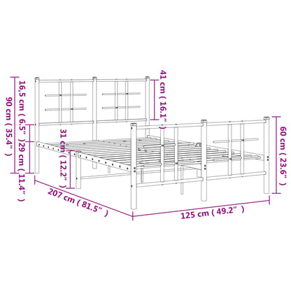 Metal Bed Frame without Mattress with Footboard White 120x200cm