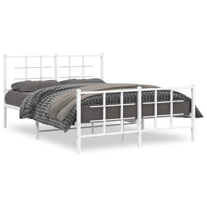 Metal Bed Frame without Mattress with Footboard White 135x190cm