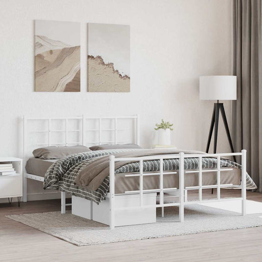 Metal Bed Frame without Mattress with Footboard White 135x190cm