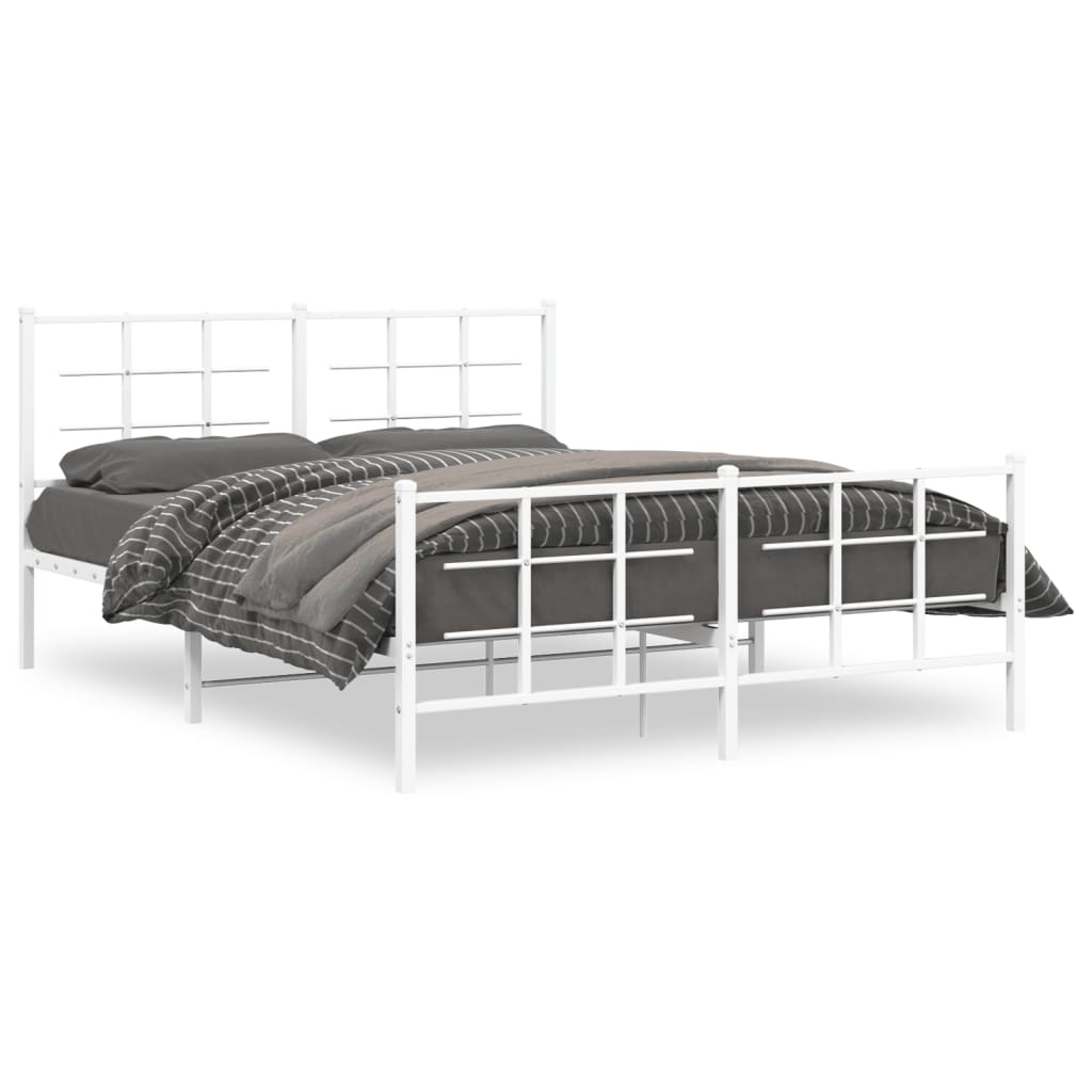 Metal Bed Frame without Mattress with Footboard White 150x200cm