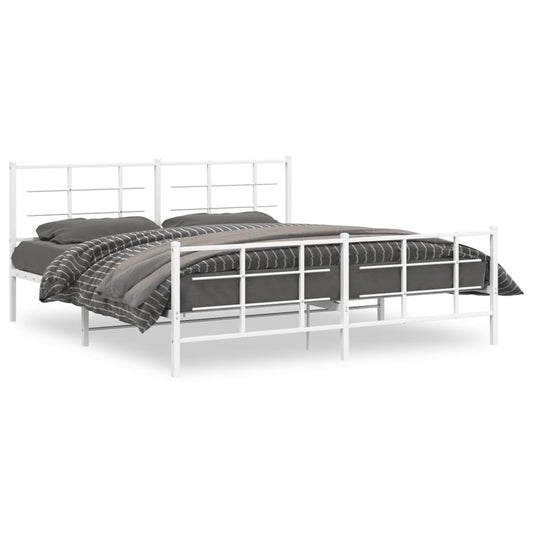 Metal Bed Frame without Mattress with Footboard White 183x213cm
