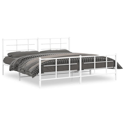 Bed Frame White Powder-Coated Steel Full Bed Frame Rectangular