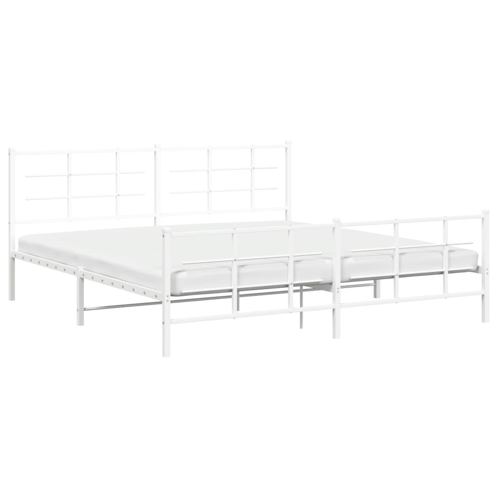 Bed Frame White Powder-Coated Steel Full Bed Frame Rectangular
