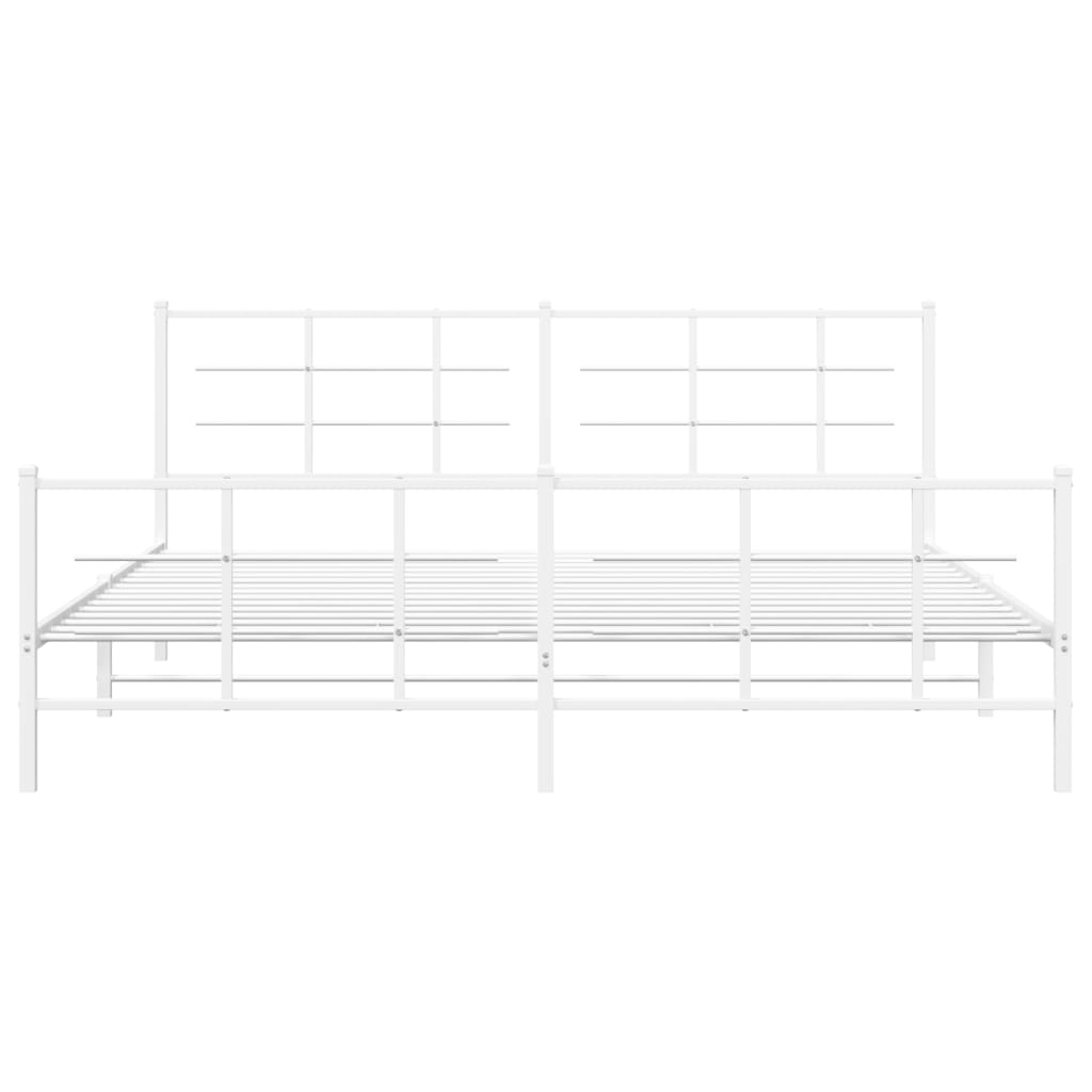 Bed Frame White Powder-Coated Steel Full Bed Frame Rectangular