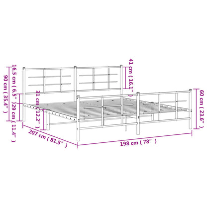 Bed Frame White Powder-Coated Steel Full Bed Frame Rectangular
