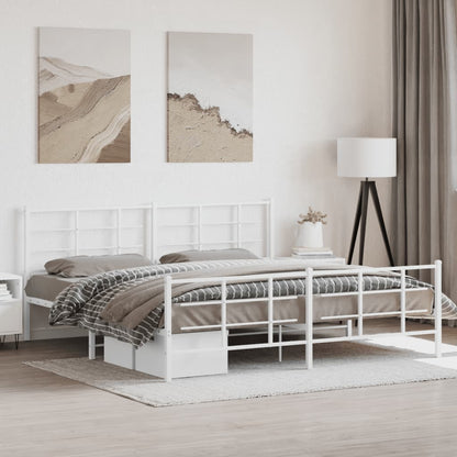 Bed Frame White Powder-Coated Steel Full Bed Frame Rectangular