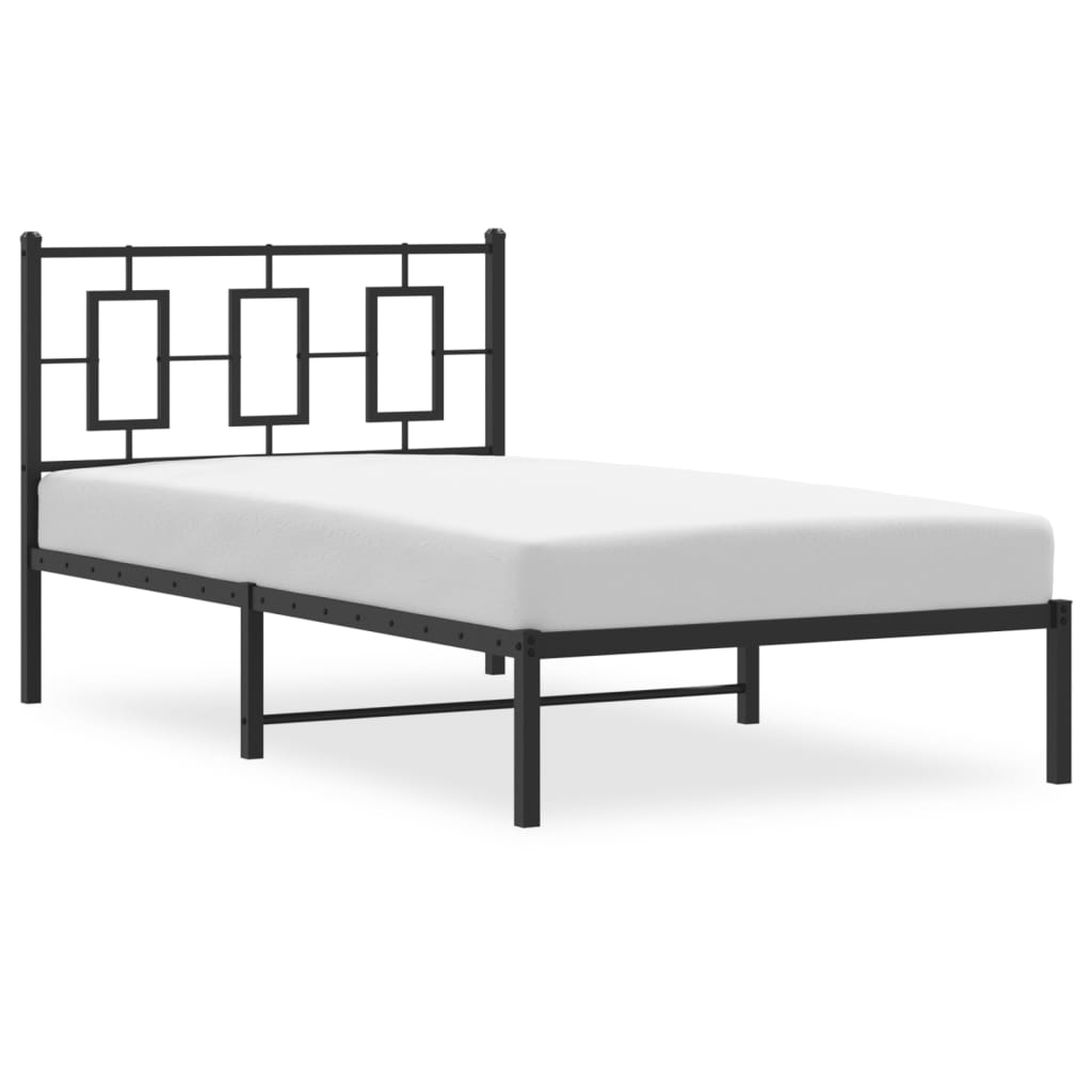 vidaXL Metal Bed Frame without Mattress with Headboard Black 39.4"x78.7"