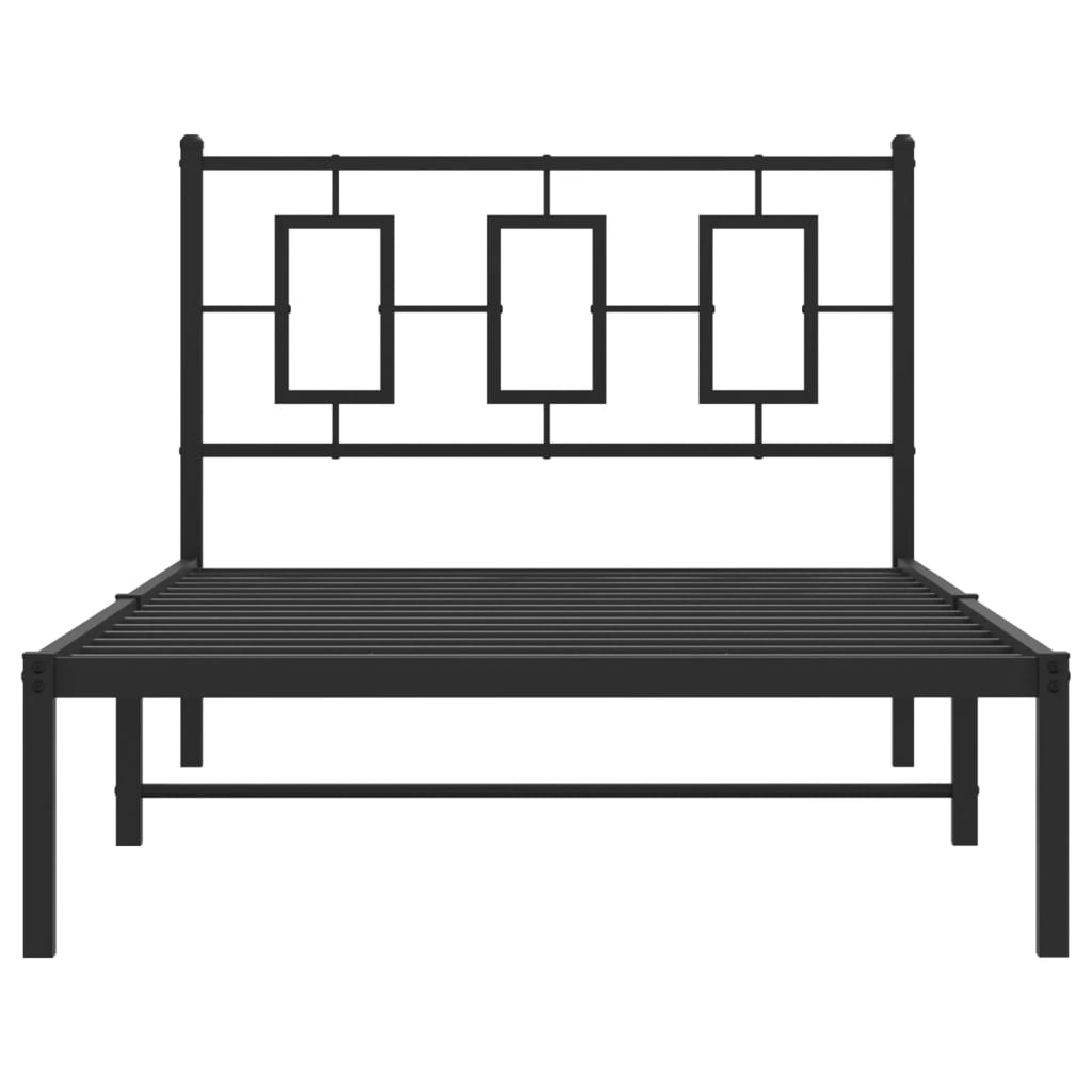vidaXL Metal Bed Frame without Mattress with Headboard Black 39.4"x78.7"