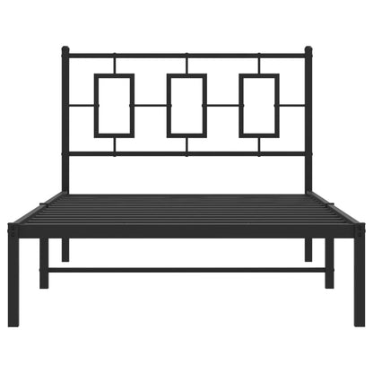 vidaXL Metal Bed Frame without Mattress with Headboard Black 39.4"x78.7"