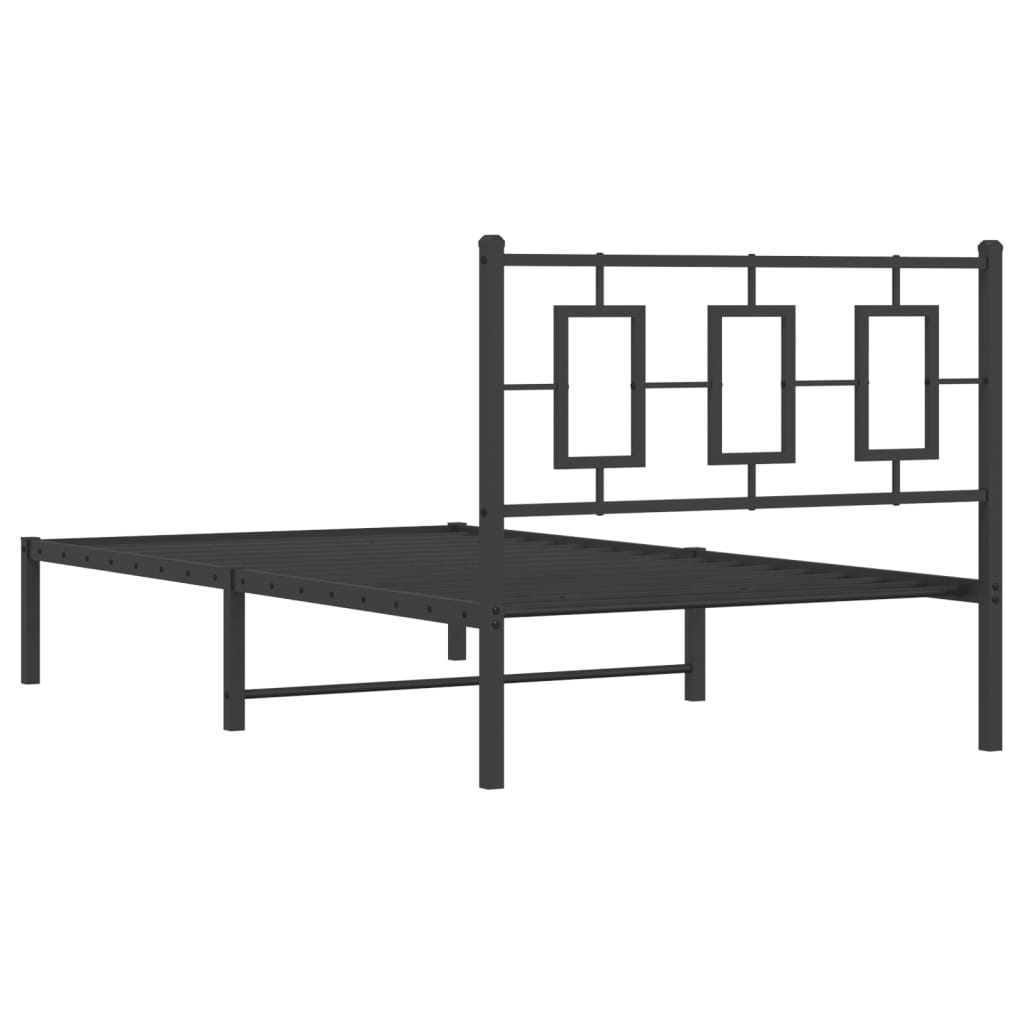 vidaXL Metal Bed Frame without Mattress with Headboard Black 39.4"x78.7"