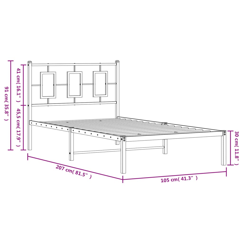 vidaXL Metal Bed Frame without Mattress with Headboard Black 39.4"x78.7"