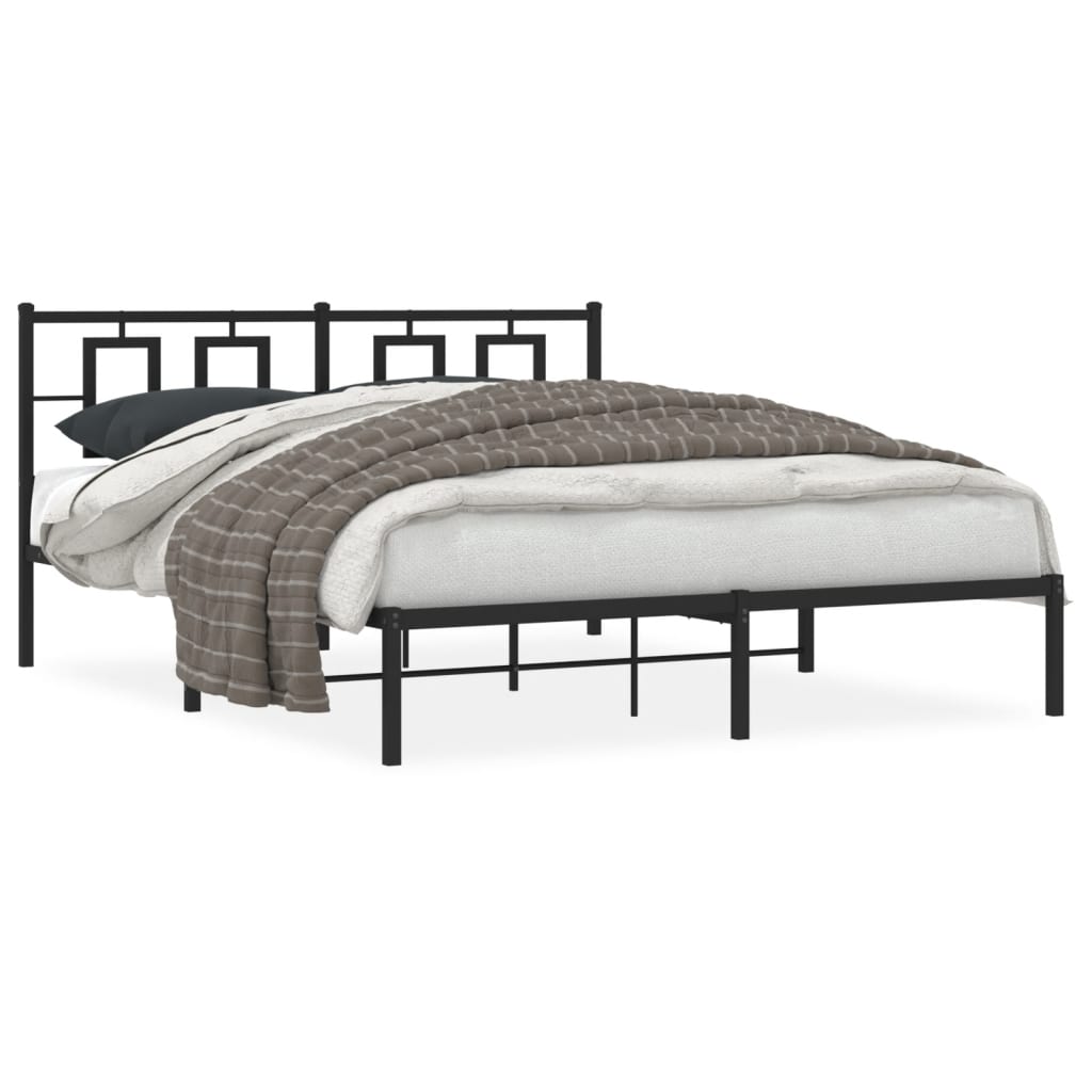 vidaXL Bed Frame Black Powder-Coated Steel King Bed Frame Rectangular