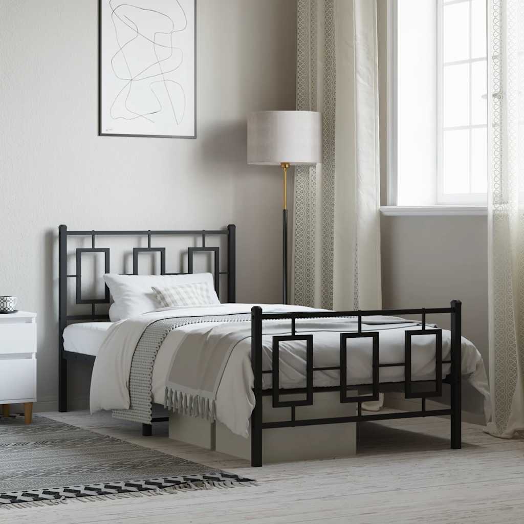 Metal Bed Frame without Mattress with Footboard Black 90x200cm