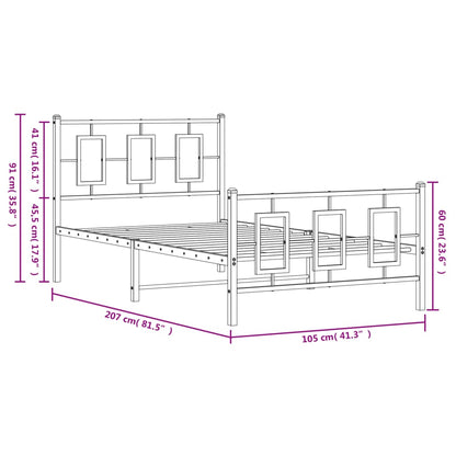 Metal Bed Frame without Mattress with Footboard Black 100x200cm