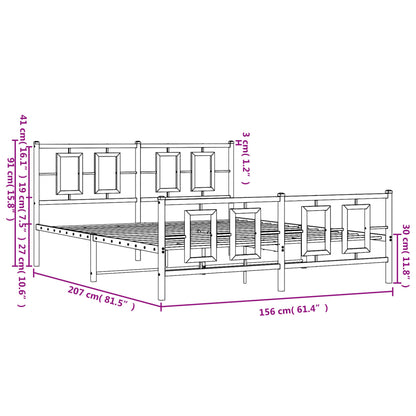 vidaXL Bed Frame Black Powder-Coated Steel King Size Bed Frame
