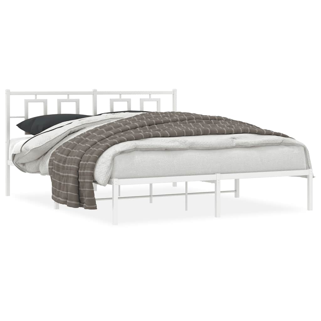 Metal Bed Frame without Mattress with Headboard White 150x200cm