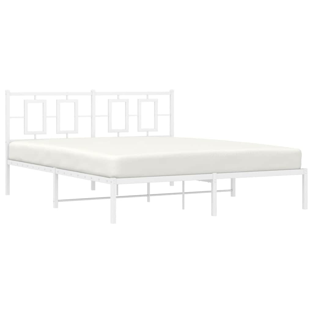 Metal Bed Frame without Mattress with Headboard White 150x200cm